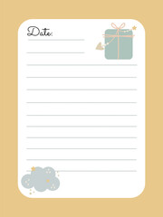 Page template for entries in a cute children's style with a gift and a cloud
