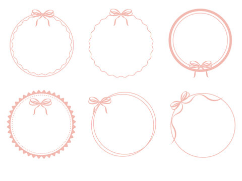 A set of round, elegant pink frames with a bow. Perfect for decorating for holidays or weddings.