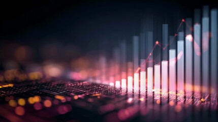 Abstract Financial Graph with Light Effects and Data Visualization Elements in Dark Setting for Business, Finance, and Technology Imagery