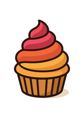 Flat vector illustration of colorful cupcake with bold frosting swirl rounded shape minimal