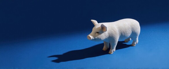 elegant single white pig figurine creating a dramatic long shadow on the surface
