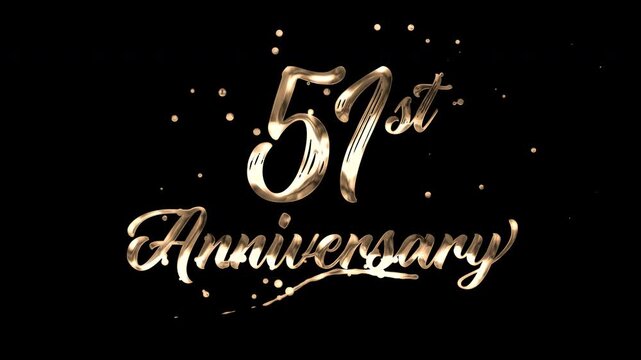 51st anniversary text animation in golden metallic effect. suitable for celebrating special occasions, invitations, anniversary cards and social media. Includes alpha channel for any background.