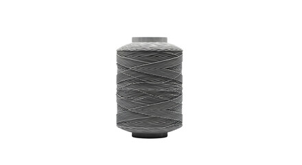 Spool of gray thread isolated on transparent background for sewing projects