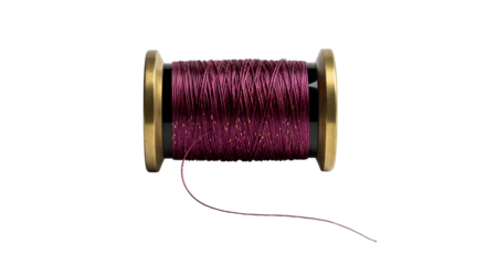 A spool of shimmering purple thread isolated on transparent background