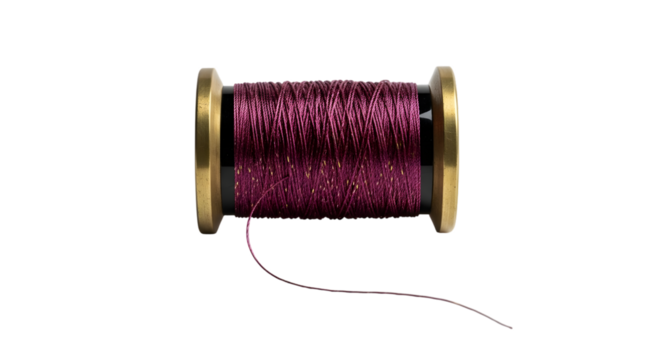 A spool of shimmering purple thread isolated on transparent background