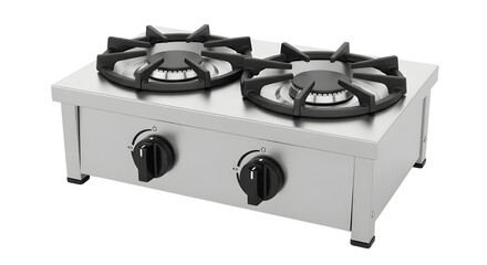 Two burner gas stove on white background