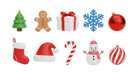 Christmas ornaments collection isolated on transparent background