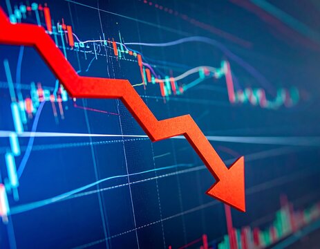 Red arrow overlaying a financial chart depicting a market downturn