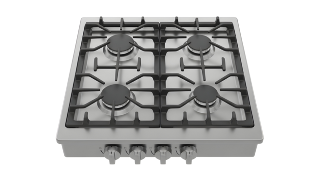 Gas stove top view on white background