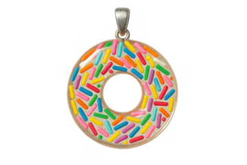 Donut pendant with colorful sprinkles and transparent background
