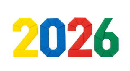 Colorful number 2026 isolated on transparent background