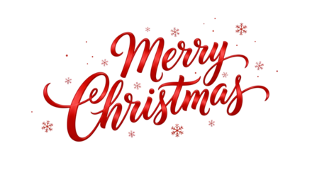 Red merry christmas text isolated on transparent background