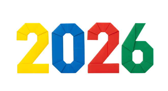 Colorful number 2026 isolated on transparent background
