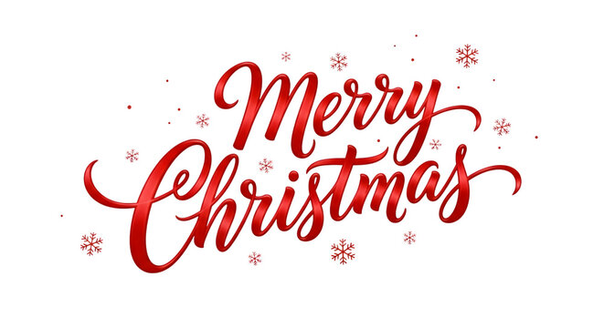 Red merry christmas text isolated on transparent background - Powered by Adobe