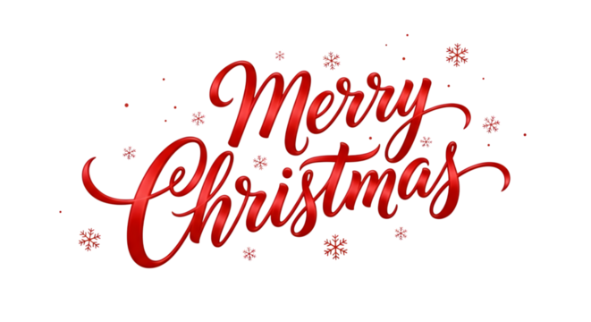 Red merry christmas text isolated on transparent background