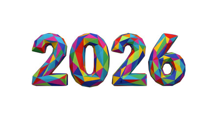 Vibrant polygonal 2026 number isolated on transparent background