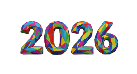 Vibrant polygonal 2026 number isolated on transparent background