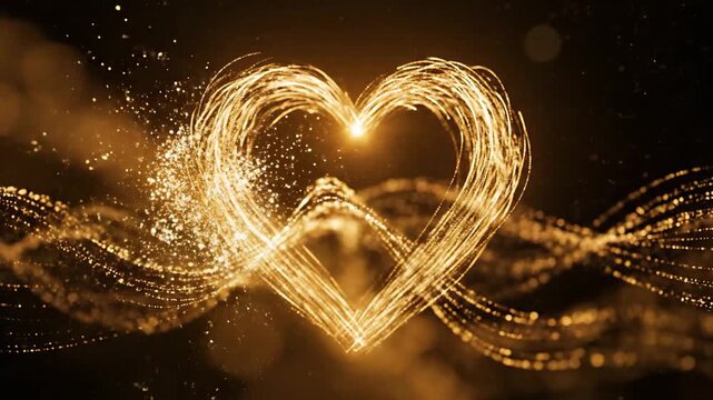 Abstract glowing golden heart shape symbol of love affection and romance concept
