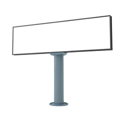 Fototapeta premium A blank white billboard on a single grey pole stands isolated on transparent background