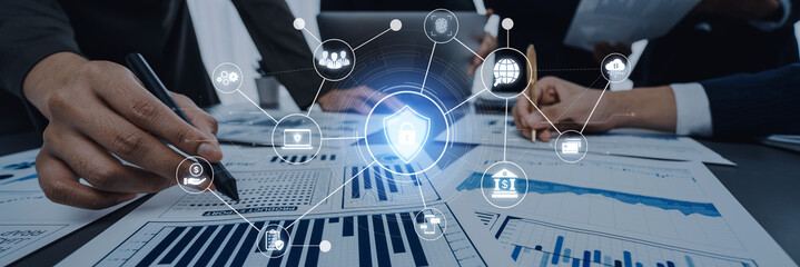 A complete cybersecurity system concept. Providing network protection for online banking, cloud...