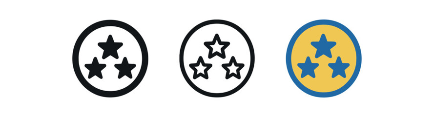 focus habit icons three simple or dot icons inside ring for habit building one flat solid monochrome one thin black outline black and white one full color flat icon and blue