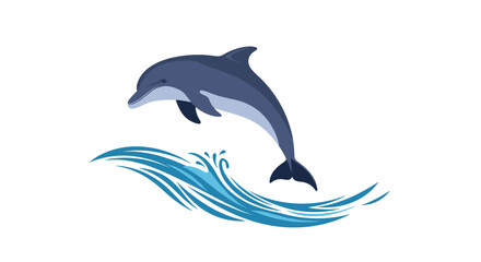 Obraz premium A lively blue dolphin leaps playfully out of the ocean's surface, with stylized waves capturing the essence of marine wildlife in action.