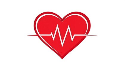 Red heart with white outline and embedded EKG signal