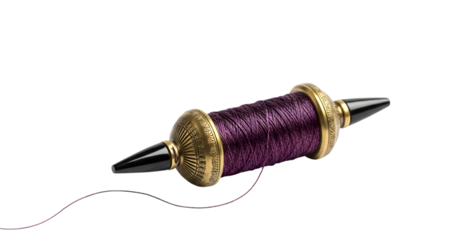 Vintage spool of purple thread isolated on transparent background