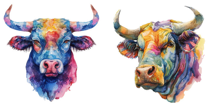 head bull watercolor vector illustration