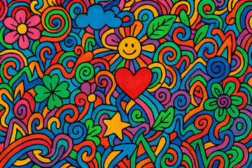 Vibrant Colorful Doodle of Love and Nature