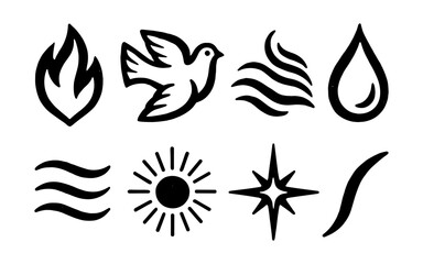 Obraz premium Simple black icons of nature elements and symbols in minimalist style