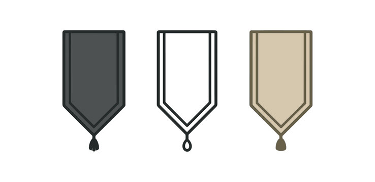 table runner icons three dining table runner top view icons with subtle pattern one flat solid monochrome one thin black outline black and white one full color flat icon linenlike colors