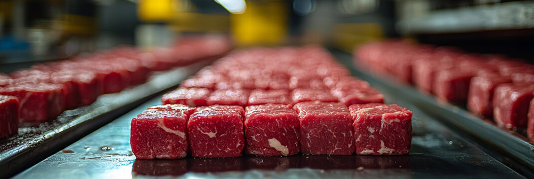 Macro view of raw meat texture in food processing area Generative AI