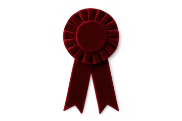 Red velvet award ribbon symbolizing first place achievement