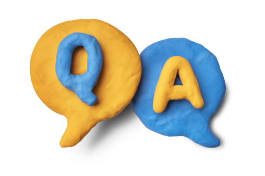 Q&A speech bubbles made of play-dough, isolated on transparent background.