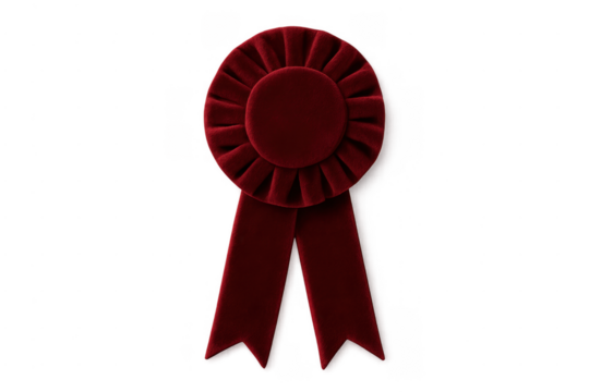 Red velvet award ribbon symbolizing first place achievement