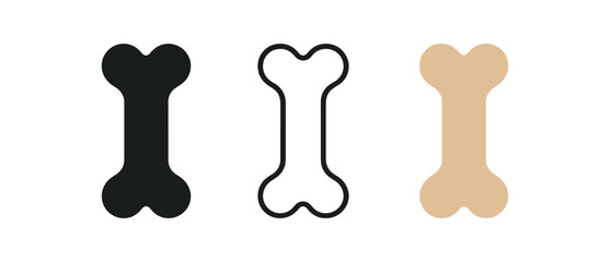 Fototapeta premium dog bone toy icons three classic bone silhouettes with soft edges one flat solid monochrome one thin black outline black and white one full color flat icon beige or light brown