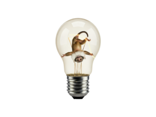 Playful Monkey Inside Light Bulb — Creative Concept on Transparent Background