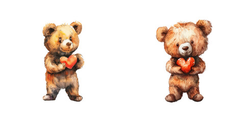 teddy bear holding heart watercolor vector illustration