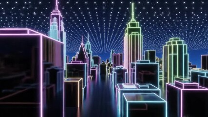 Abstract neon cityscape futuristic digital rendering for technology backgrounds - Powered by Adobe