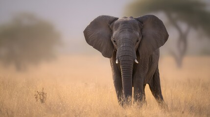 Gentle giant African elephant portrait serenity of savanna wildlife conservation peaceful golden light