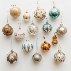 Christmas ornaments on white background Flat Lay Mockup