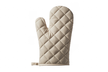 Quilted beige oven mitt isolated on a transparent background