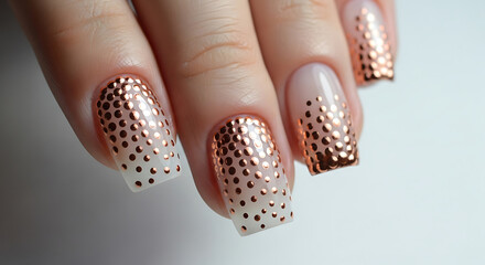 Elegant nail art design featuring rose gold dots on nude nails modern manicure style