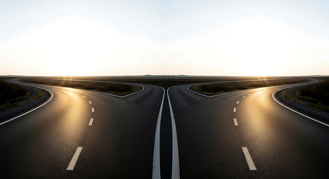 Fork in the road representing choices opportunities and alternative paths for business and life success