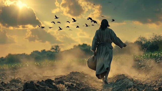 A sower went out to sow. The video can be used to illustrate Gospel parables.