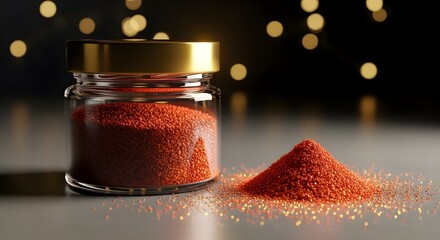 Jar of red lentils with bokeh background