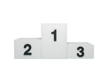 White victory podium with numbers one two and three for first second and third place winners isolated on transparent background