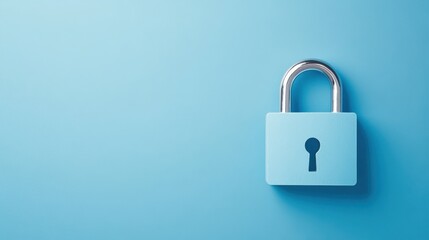 Fototapeta premium Light Blue Lock with Silver Shackle on a Soft Blue Background for Security