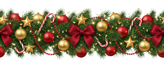 Christmas balls stars and bows isolated on white background - design banner